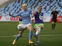 Citys Chloe Kelly battles with Bristols Yana Daniels  during the Barclays FA Women's Super League match between Manchester City and Bristol...