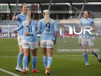  Citys Laura Coombs celebrates making it 2-1  during the Barclays FA Women's Super League match between Manchester City and Bristol City at...