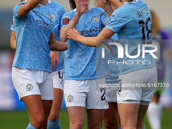 Citys Kiera Walsh celebrates making it 3-1   during the Barclays FA Women's Super League match between Manchester City and Bristol City at t...