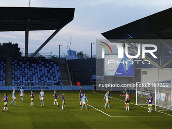A view of the score board   during the Barclays FA Women's Super League match between Manchester City and Bristol City at the Academy Stadiu...