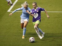 Manchester Citys Alex Greenwood battles with Bristols Flo Allen   during the Barclays FA Women's Super League match between Manchester City...
