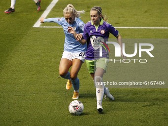 Manchester Citys Alex Greenwood battles with Bristols Flo Allen    during the Barclays FA Women's Super League match between Manchester City...