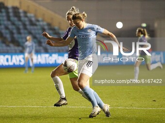  Manchester Citys Ellen White controls the ball before scoring the 8th goal  during the Barclays FA Women's Super League match between Manch...