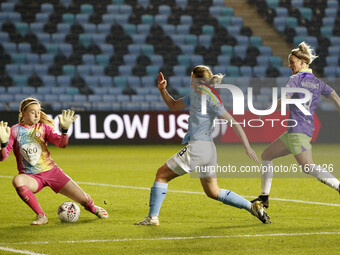 Citys Ellen White shoots and scores to make it 8-1   during the Barclays FA Women's Super League match between Manchester City and Bristol C...
