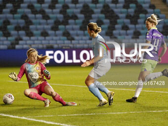  Citys Ellen White shoots and scores to make it 8-1  during the Barclays FA Women's Super League match between Manchester City and Bristol...