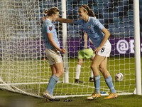  Citys Ellen White celebrates making it 8-1  during the Barclays FA Women's Super League match between Manchester City and Bristol City at t...