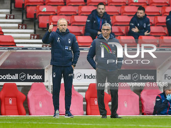 
Nottingham Forest assistant manager, Paul Trollope and Nottingham Forest manager, Chris Hughton during the Sky Bet Championship match betwe...