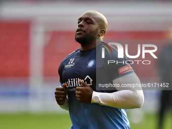 
Adebayo Akinfenwa of Wycombe Wanderers warms up ahead of kick-off during the Sky Bet Championship match between Nottingham Forest and Wycom...