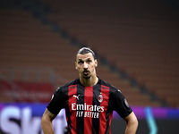 Zlatan Ibrahimovic of AC Milan reacts during the Serie A match between AC Milan and Hellas Verona FC at Stadio Giuseppe Meazza on November 8...