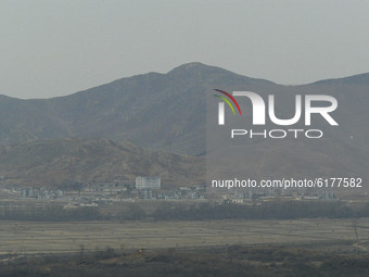 A Scene of demilitarized zone and North Korean gaepung vill, view from Odusan military observation post in Paju, South Korea on Feb 15, 2005...