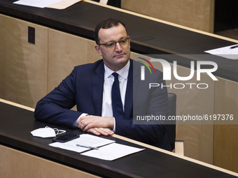 German Health Minister Jens Spahn is pictured during an extraordinary meeting of the Bundesrat  (upper house of parliament representing the...