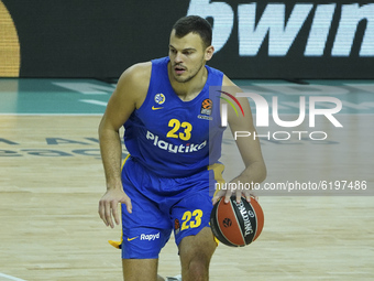 Zizic, Ante of Maccabi Tel Avivin action during the 2020/2021 Turkish Airlines EuroLeague Regular Season Round 9 match between Real Madrid a...