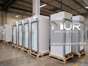 Refrigerators produced by the Italian company Desmon inside the industrial warehouse duo in Nusco in Avellino, southern Italy, on November 1...