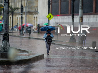 Bogota faces heavy rains as part of the path of Iota's hurricane across the caribbean and the raining season in the country, in Bogota, Colo...