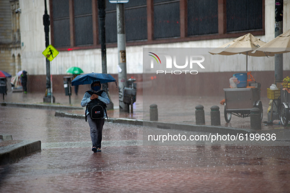 Bogota faces heavy rains as part of the path of Iota's hurricane across the caribbean and the raining season in the country, in Bogota, Colo...