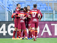 Borja Mayoral of AS Roma celebrates after scoring first goal during the Serie A match between AS Roma and Parma Calcio 1913 at Stadio Olimpi...