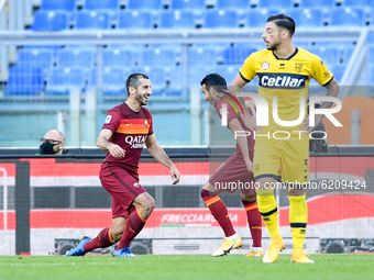 Henrikh Mkhitaryan of AS Roma celebrates after scoring second goal  during the Serie A match between AS Roma and Parma Calcio 1913 at Stadio...