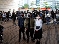 Pro democarcy activities Joshua Wong , Agnes Chow and Ivan Lam arrived the West Kowloon Magistrate Court for charges related to a protest ou...