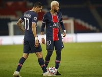 Paris Saint-Germain's Angel Di Maria and Neymar during the UEFA Champions League Group H second-leg football match between Paris Saint-Germa...