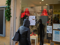 The shop windows of the historic center of the city of Rieti, Italy on November 25, 2020 with a flash mob organized by Confcommercio with re...