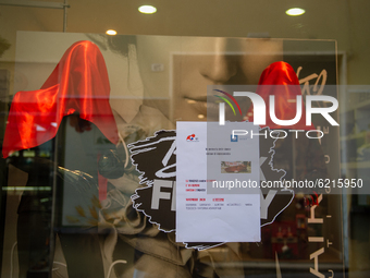 The shop windows of the historic center of the city of Rieti, Italy on November 25, 2020 with a flash mob organized by Confcommercio with re...