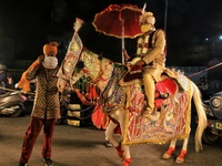 Jaipur: A groom during his wedding procession, amid the ongoing coronavirus pandemic, in Jaipur, Rajasthan,India, Wednesday, Nov. 25, 2020....
