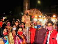 Jaipur: A groom during his wedding procession, amid the ongoing coronavirus pandemic, in Jaipur, Rajasthan,India, Wednesday, Nov. 25, 2020....