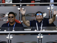 Ronaldo (L) and Diego Maradona during the 2018 FIFA World Cup Russia Round of 16 match between France and Argentina at Kazan Arena on June 3...