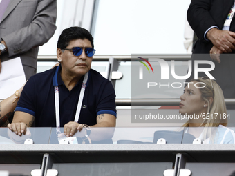 Diego Maradona during the 2018 FIFA World Cup Russia Round of 16 match between France and Argentina at Kazan Arena on June 30, 2018 in Kazan...