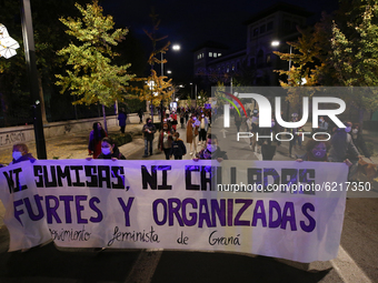 A general view of the demonstrators during the feminist protest against sexist violence on November 25, 2020 in Granada, Spain.

 (