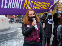 Murielle Guilbert co-delegate of the trade union Solidaires during  a demonstration for the International Day for the Elimination of Violenc...