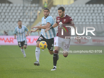 Mauro Coppolaro of Virtus Entella and Nicola Murru of Torino FC  during the Coppa Italia football match between Torino FC and Virtus Entella...