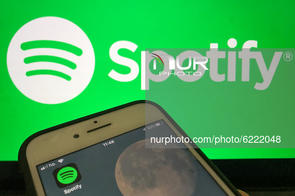 Music App Spotify down in L'Aquila, Italy, on November 27, 2020. Spotify is down around the world on iOS and Android. (Photo illustration by...
