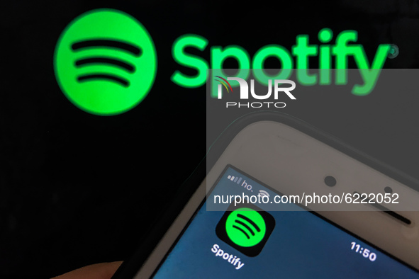 Music App Spotify down in L'Aquila, Italy, on November 27, 2020. Spotify is down around the world on iOS and Android. (Photo illustration by...