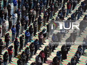 Muslims perform Friday congregational prayers with social distancing in Srinagar, Kashmir on November 27, 2020. Jammu and Kashmir reported 4...