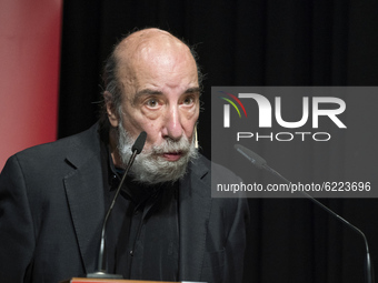 Chilean writer Raul Zurita during the tribute he received at the Instituto Cervantes in Madrid, Spain, on November 27, 2020. (