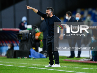 Gennaro Gattuso manager of SSC Napoli yells during the Serie A match between SSC Napoli and AS Roma at Stadio San Paolo, Naples, Italy on 29...