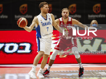 07 Gal Mekel of Israel defended by 55 Lukasz Koszarek of Poland during the FIBA EuroBasket 2022 Qualifiers match of group A between Israel a...