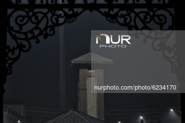 Illuminated view of Clock tower also known as Ganta Ghar locally in Srinagar, Indian Administered Kashmir on 30 November 2020. 