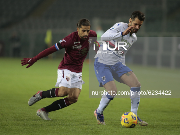 Antonio Candreva during Serie A match between Torino v Sampdoria in Turin, on November 30, 2020  