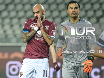 Simone Zaza of Torino FC  disappointment and Emil Audero of UC Sampdoria during the Serie A match between Torino FC and UC Sampdoria at Stad...
