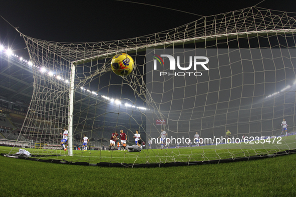 Andrea Belotti of Torino FC scores a goal (seen from the remote camera) during the Serie A football match between Torino FC and UC Sampdoria...