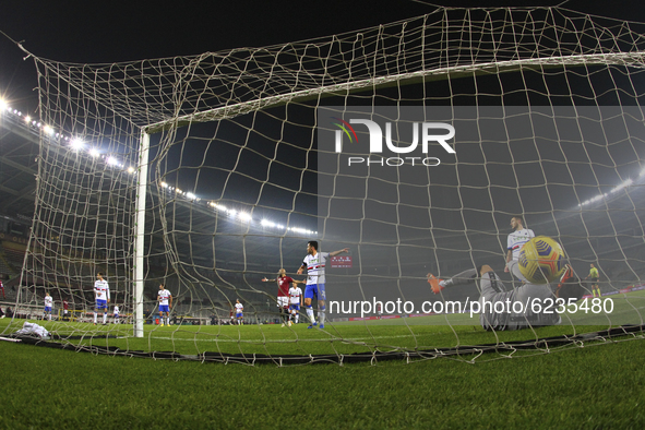 Emil Audero of UC Sampdoria in action (seen from the remote camera)  during the Serie A football match between Torino FC and UC Sampdoria at...