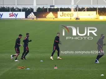 Federico Chiesa  of Juventus FC (center) during the training on the eve of the UEFA Champions League football match (Group G) between Juvent...