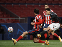 Jamal Musiala of Bayern shooting to goal during the UEFA Champions League Group A stage match between Atletico Madrid and FC Bayern Muenchen...