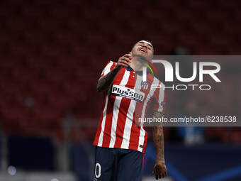 Angel Correa of Atletico Madrid lament a failed occasion during the UEFA Champions League Group A stage match between Atletico Madrid and FC...