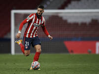 Yannick Carrasco of Atletico Madrid runs with the ball during the UEFA Champions League Group A stage match between Atletico Madrid and FC B...