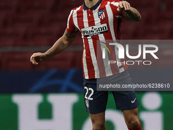 Mario Hermoso of Atletico Madrid in action during the UEFA Champions League Group A stage match between Atletico Madrid and FC Bayern Muench...