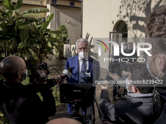 President of Tuscany, Eugenio Giani addressing to the press, on 2 December 2020, in Pisa, Italy, during a visit to the University of Sant'An...