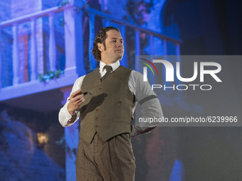 Actor and singer Daniel Diges during performance musical Quien mato a Sherlock Holmes in Madrid 2 December 2020, Spain (